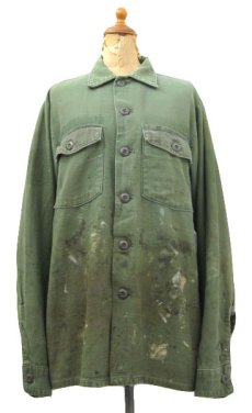 画像1: 1970's U.S.Military L/S Cotton Fatigue Shirts "Painted"　OLIVE　size M - L (表記 15 1/2 x 35) (1)
