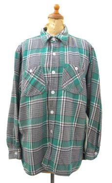 画像1: 1960's Unknown L/S Heavy Flannel Shirts with Gadget　GREEN　size M - L (表記 16 - 16 1/2)  (1)