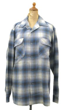 画像1: 1950's~ "PENDLETON" L/S Wool Box Shirts　Sax Blue　size M - L (表記 M) (1)