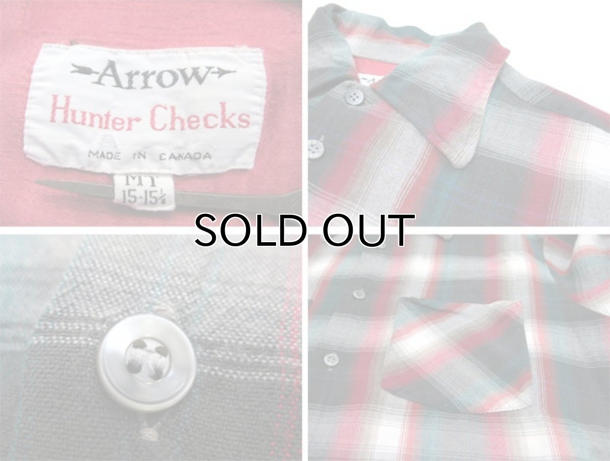 画像3: 1960's "ARROW" Ombre Check Rayon Shirts Red / Green  size M - L (表記 15 - 15 1/2) (3)