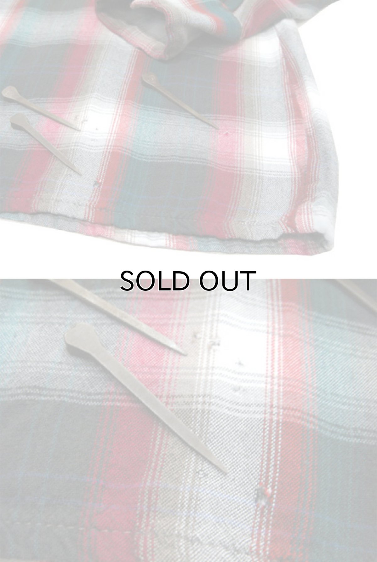 画像6: 1960's "ARROW" Ombre Check Rayon Shirts Red / Green  size M - L (表記 15 - 15 1/2) (6)