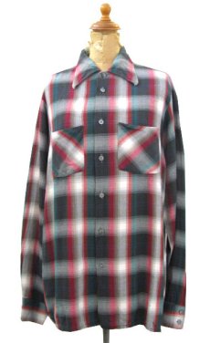 画像1: 1960's "ARROW" Ombre Check Rayon Shirts　Red / Green 　size M - L (表記 15 - 15 1/2) (1)