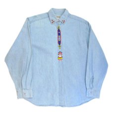 画像4: 1990's~ "Wrangler" Cotton Decoration Shirts　Sax Blue　size M - L (表記 M) (4)