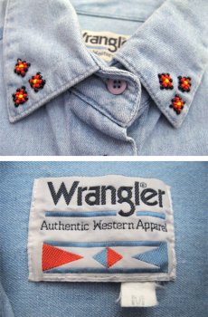 画像5: 1990's~ "Wrangler" Cotton Decoration Shirts　Sax Blue　size M - L (表記 M) (5)