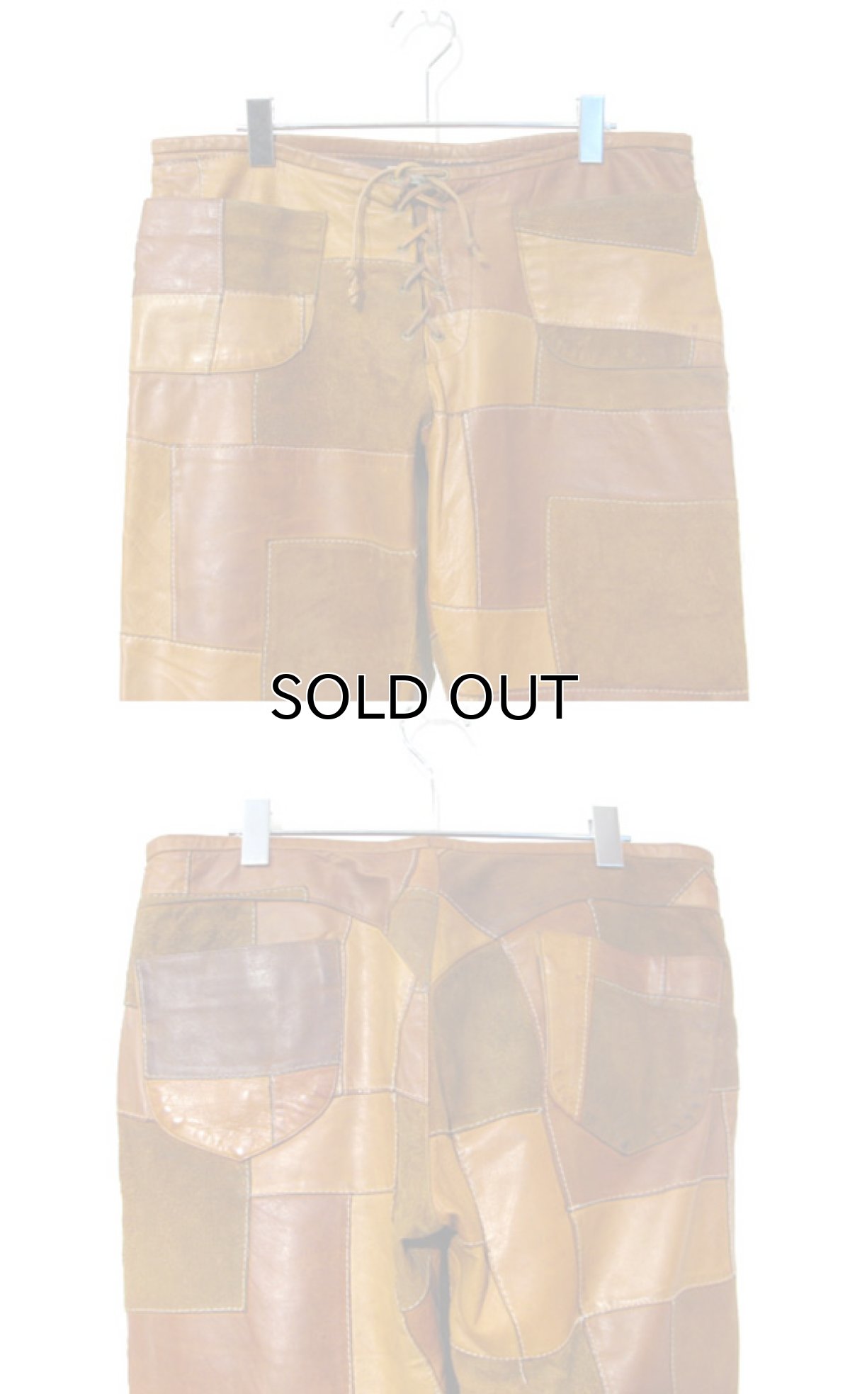 画像4: "JOHN CHERPAS" Patchwork Design Suede / Leather Pants BROWN size w 32 ~ 34 inch (4)