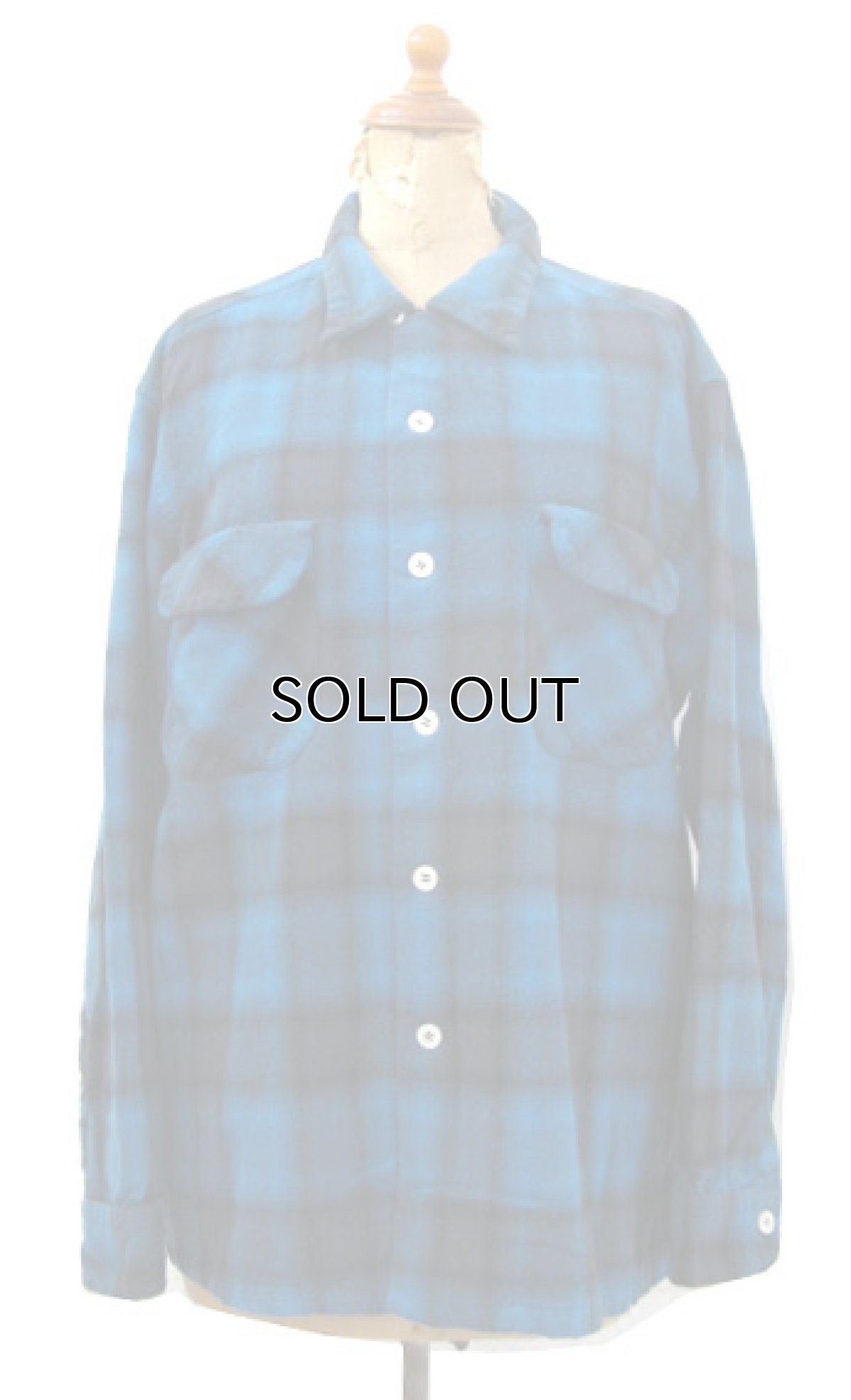 画像1: 1960's PENDLETON L/S Wool Box Shirts　BLUE　size L (表記 XL) (1)