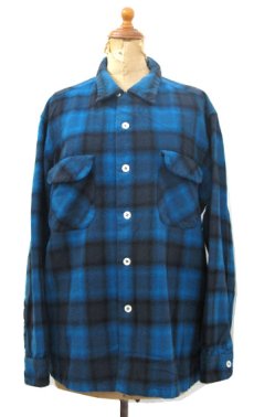 画像1: 1960's PENDLETON L/S Wool Box Shirts　BLUE　size L (表記 XL) (1)