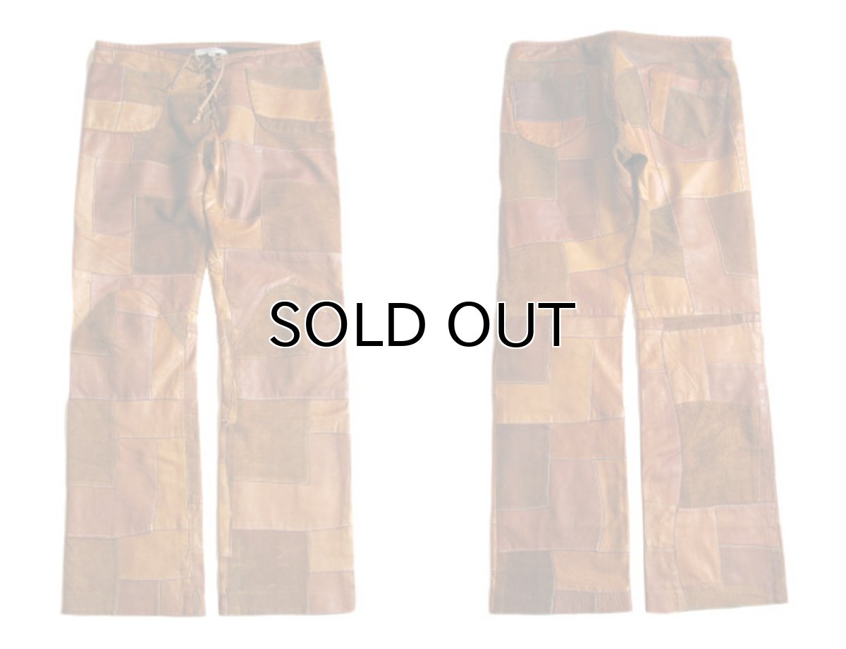 画像3: "JOHN CHERPAS" Patchwork Design Suede / Leather Pants BROWN size w 32 ~ 34 inch (3)