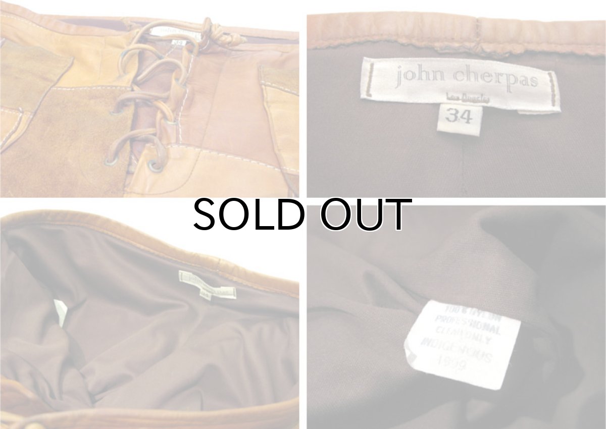画像5: "JOHN CHERPAS" Patchwork Design Suede / Leather Pants BROWN size w 32 ~ 34 inch (5)