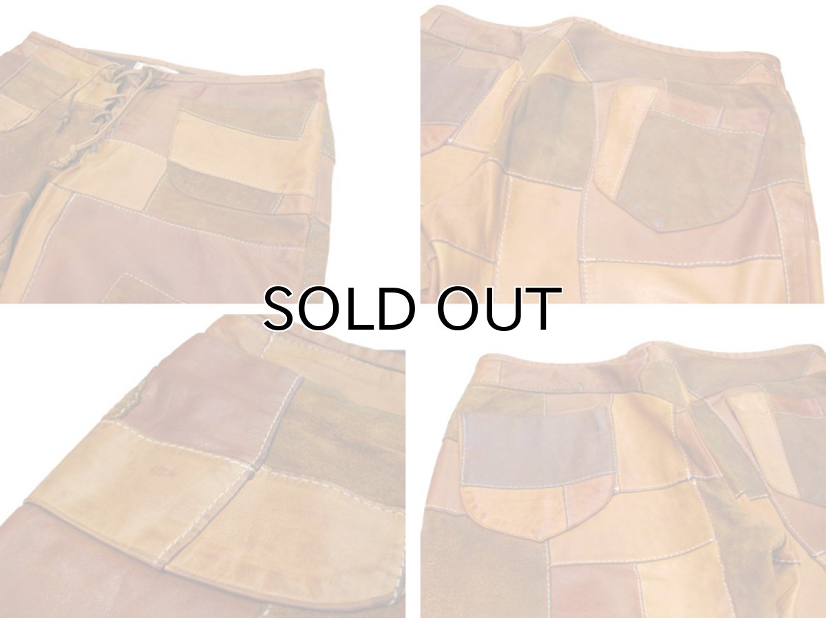 画像6: "JOHN CHERPAS" Patchwork Design Suede / Leather Pants BROWN size w 32 ~ 34 inch (6)