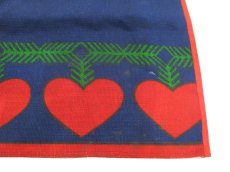 画像2: OLD Linen Fabric Tapestry "a heart"　Navy / Red / Green　93cm x 30.5cm (2)