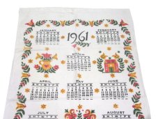 画像2: OLD Linen Fabric Tapestry "1961 Calendar"　NATURAL　39cm x 73cm (2)