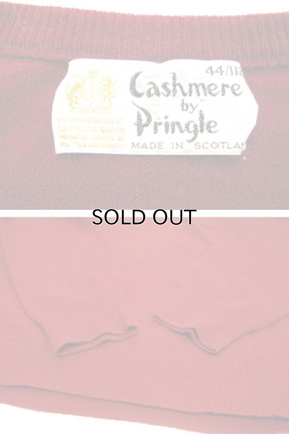 画像3: OLD "Pringle" V-Neck Cashmere Sweater -made in SCOTLAND- BURGUNDY size L (表記 44) (3)