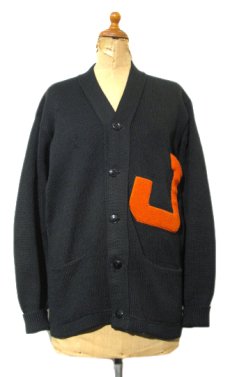 画像1: 1950's "LOWE & CAMPBELL" Lettered Cardigan "J"　BLACK　size S - M (表記 38) (1)