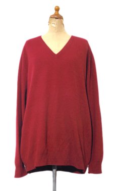 画像1: OLD "Pringle" V-Neck Cashmere Sweater -made in SCOTLAND-　BURGUNDY　size L (表記 44) (1)