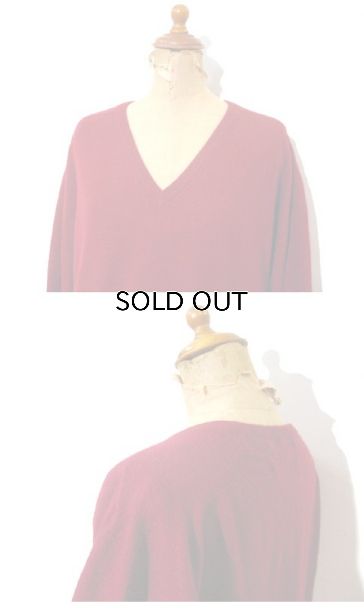 画像4: OLD "Pringle" V-Neck Cashmere Sweater -made in SCOTLAND- BURGUNDY size L (表記 44) (4)