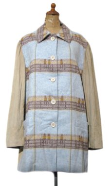 画像1: "ESCADA" Nubuck x Wool Switching Coat　-Dead Stock-　Sax Blue / Beige　size L (表記 40) (1)