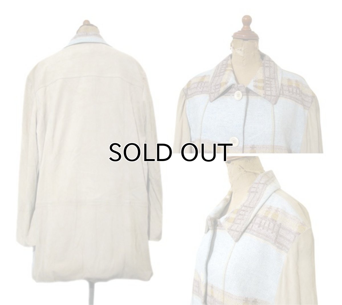 画像2: "ESCADA" Nubuck x Wool Switching Coat -Dead Stock- Sax Blue / Beige size L (表記 40) (2)