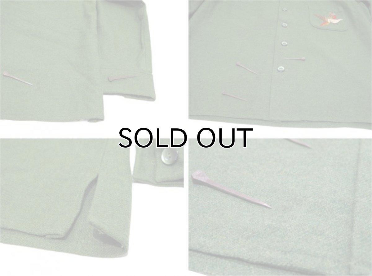 画像7: 1950's L/S Woo Boxl Shirts with Cat Eye Button "Bird" GREEN size L (7)