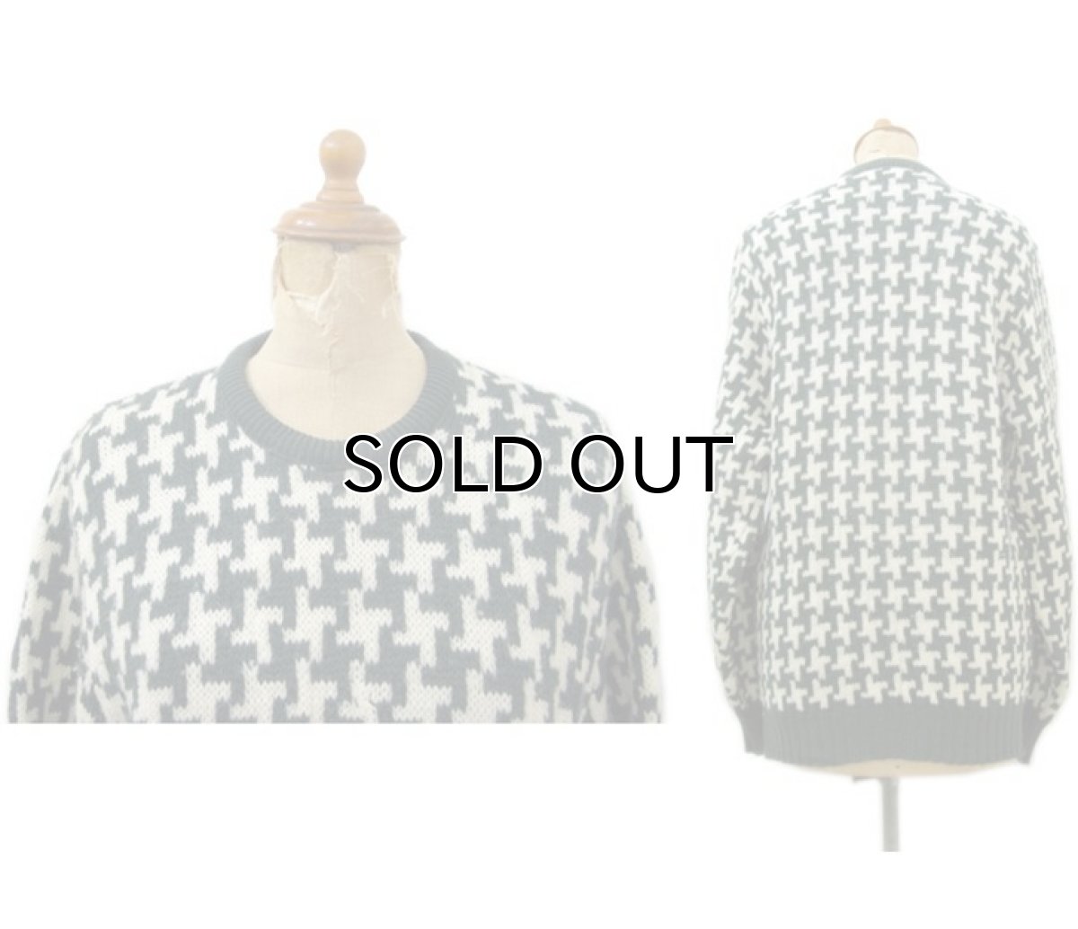 画像2: 1960's "BROADWAY" Houndstooth Wool Sweater Green / Natural size S (表記 不明) (2)