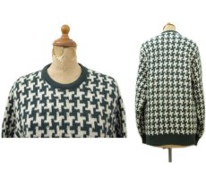 画像2: 1960's "BROADWAY" Houndstooth Wool Sweater　Green / Natural　size S (表記 不明) (2)