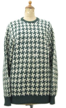 画像1: 1960's "BROADWAY" Houndstooth Wool Sweater　Green / Natural　size S (表記 不明) (1)