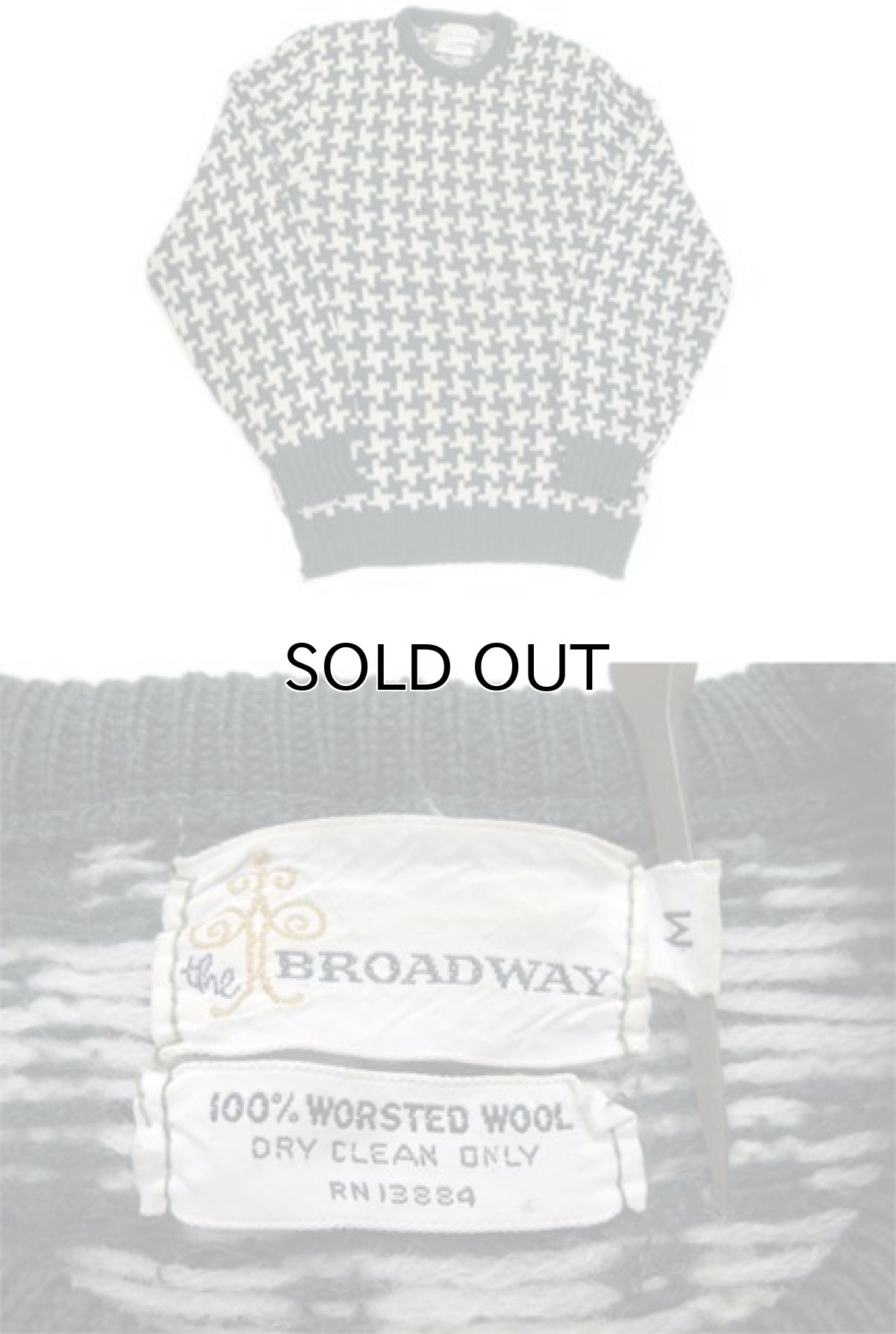 画像3: 1960's "BROADWAY" Houndstooth Wool Sweater Green / Natural size S (表記 不明) (3)