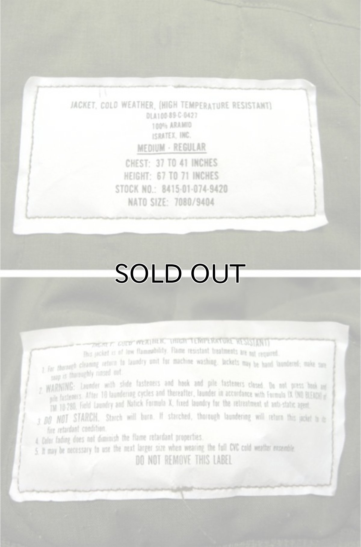 画像4: 1980's U.S.Military Cold Weather Flight Jacket OLIVE size Medium - Regular (4)