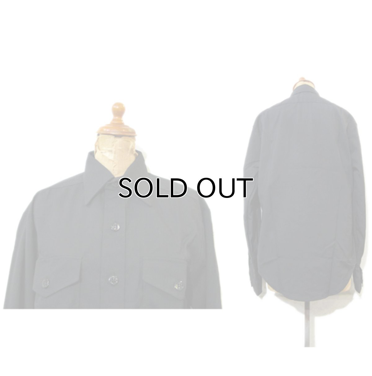 画像2: 1980's U.S.Military L/S Service Shirts Dead Stock BLACK size S (表記 14 x 33) (2)