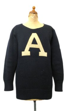 画像1: 1930-40's Low Gauge Sweater with Felt Patch　BLACK　size S (表記 不明) (1)