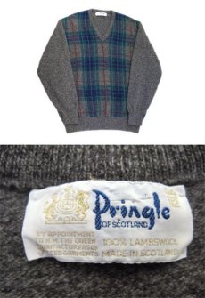 画像2: OLD "Pringle" V-Neck Argyle Sweater-made in SCOTLAND-　GREY　size L (表記 44) (2)