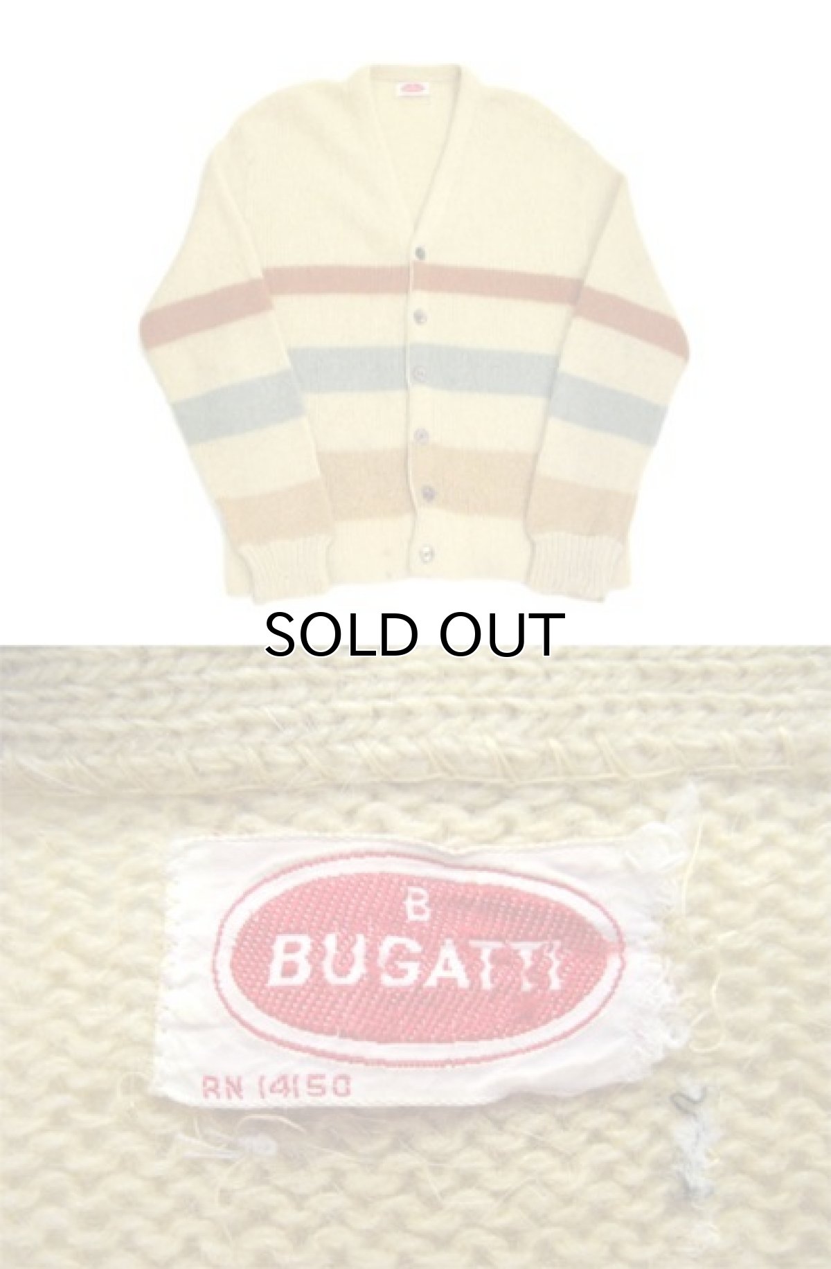 画像2: 1960's "BUGATTI" Border Design Wool Cardigan YELLOW size M - L (標記 不明) (2)