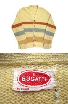 画像2: 1960's "BUGATTI" Border Design Wool Cardigan　YELLOW　size M - L (標記 不明) (2)