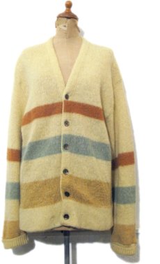 画像1: 1960's "BUGATTI" Border Design Wool Cardigan　YELLOW　size M - L (標記 不明) (1)