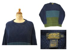 画像3: 1980's "Eddie Bauer" Three Tone Crew Neck Cotton Knit -made in USA-　Navy / Blue / Green　size XL (表記 L) (3)