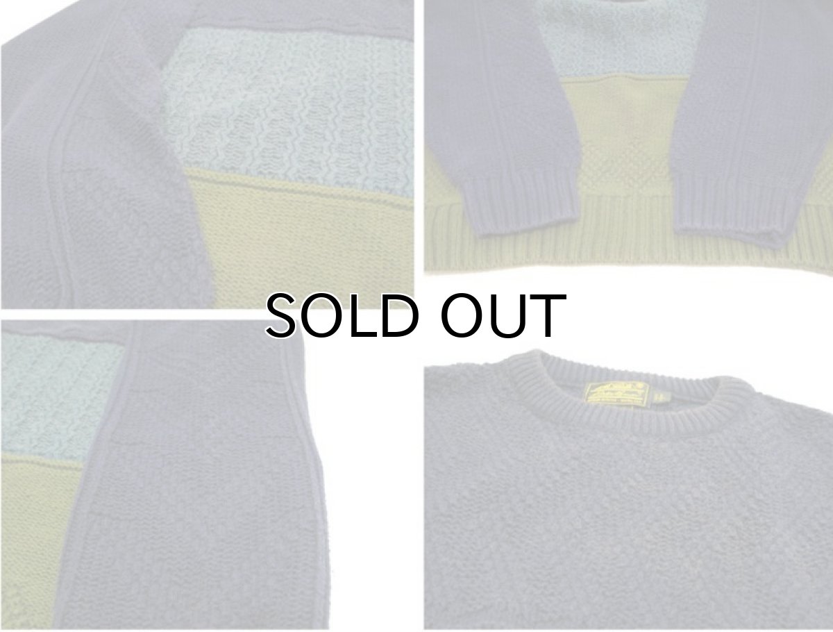 画像4: 1980's "Eddie Bauer" Three Tone Crew Neck Cotton Knit -made in USA-　Navy / Blue / Green　size XL (表記 L) (4)