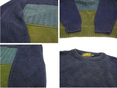 画像4: 1980's "Eddie Bauer" Three Tone Crew Neck Cotton Knit -made in USA-　Navy / Blue / Green　size XL (表記 L) (4)