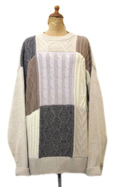 画像1: "ORVIS" Patchwork Design Cotton Knit　BEIGE系　size L - XL (表記 XL) (1)