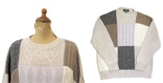 画像3: "ORVIS" Patchwork Design Cotton Knit　BEIGE系　size L - XL (表記 XL) (3)