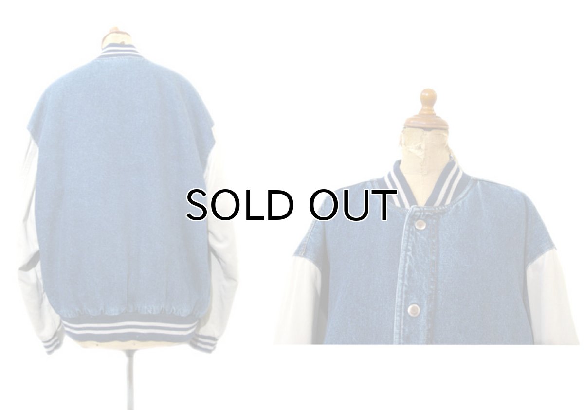 画像2: 1990's "basic EDITIONS" Denim / Cotton Stadium Jacket Blue Denim / Grey size L - XL (表記 M) (2)