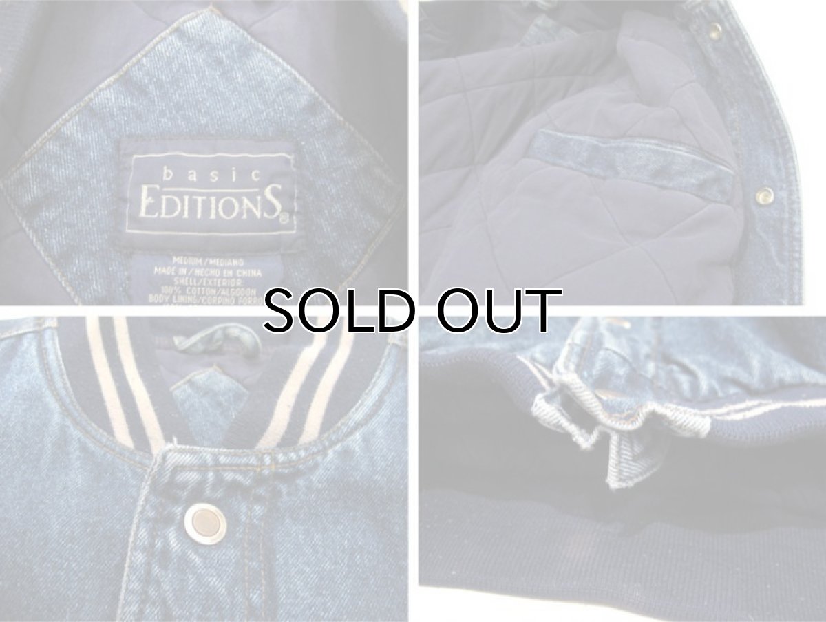 画像4: 1990's "basic EDITIONS" Denim / Cotton Stadium Jacket Blue Denim / Grey size L - XL (表記 M) (4)