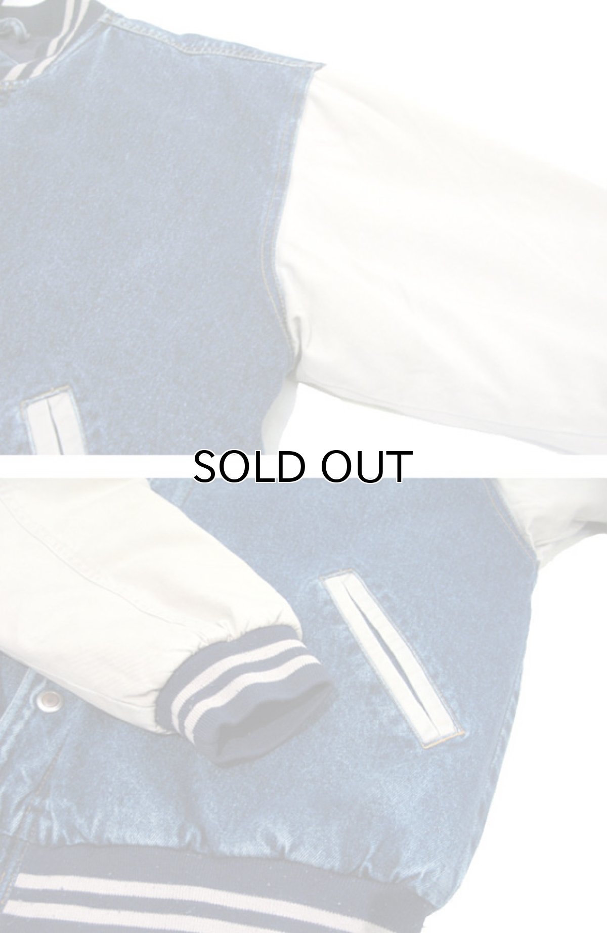 画像5: 1990's "basic EDITIONS" Denim / Cotton Stadium Jacket Blue Denim / Grey size L - XL (表記 M) (5)