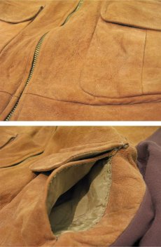 画像6: 1950's "Morris Brand" Nubuck Leather / Cotton Two-Tone Zip Up Jacket　BROWN　size S - M (表記 不明) (6)