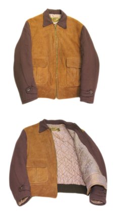 画像3: 1950's "Morris Brand" Nubuck Leather / Cotton Two-Tone Zip Up Jacket　BROWN　size S - M (表記 不明) (3)