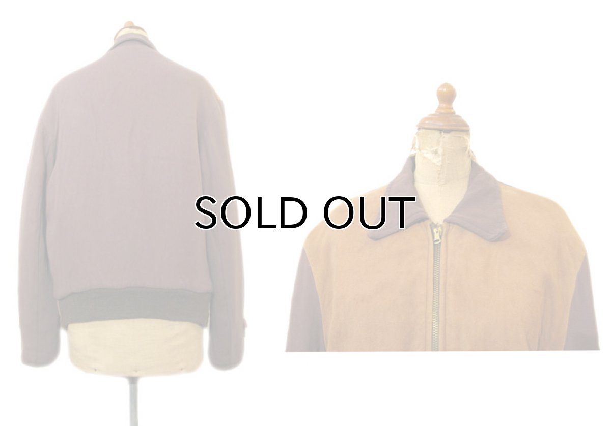 画像2: 1950's "Morris Brand" Nubuck Leather / Cotton Two-Tone Zip Up Jacket　BROWN　size S - M (表記 不明) (2)