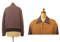 画像2: 1950's "Morris Brand" Nubuck Leather / Cotton Two-Tone Zip Up Jacket　BROWN　size S - M (表記 不明) (2)