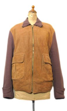 画像1: 1950's "Morris Brand" Nubuck Leather / Cotton Two-Tone Zip Up Jacket　BROWN　size S - M (表記 不明) (1)