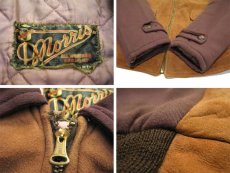 画像4: 1950's "Morris Brand" Nubuck Leather / Cotton Two-Tone Zip Up Jacket　BROWN　size S - M (表記 不明) (4)