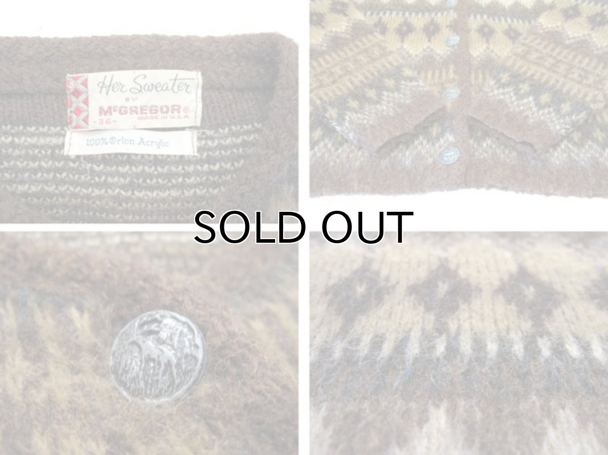 画像4: 1960's "McGREGOR" Orlon Acrylic Design Cardigan BROWN size S - M (表記 36) (4)