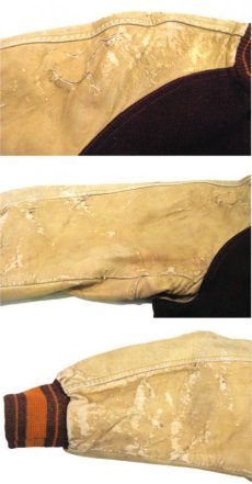 画像9: 1940's "AS IS" Wool / Leather Button Stadium Jacket　Burgundy / Beige　size M - L (表記 44) (9)